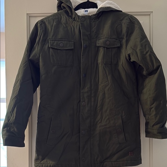 Janie and Jack boys Forest Green Hooded Jacket. Sherpa lined